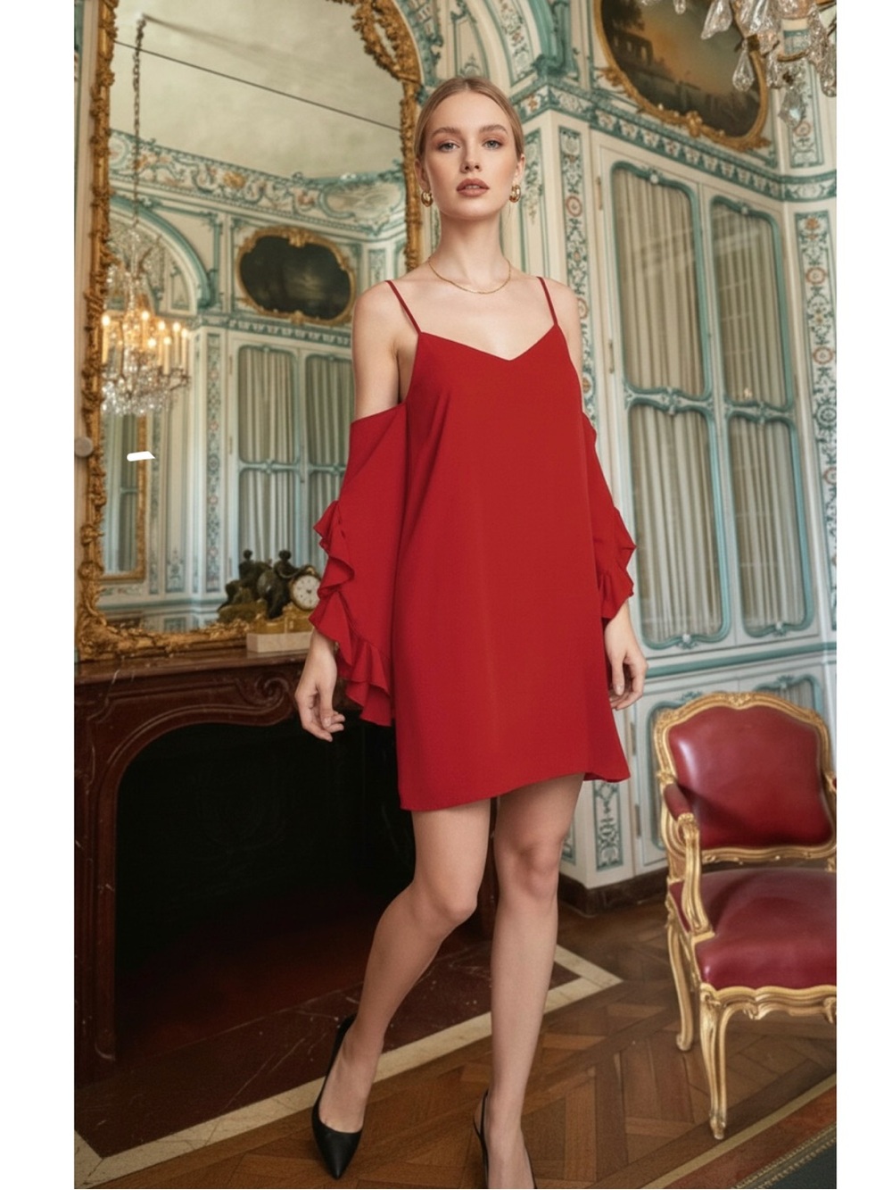 Amanda Uprichard Gianna Ruffle Sleeve Mini Dress in Red Size XS